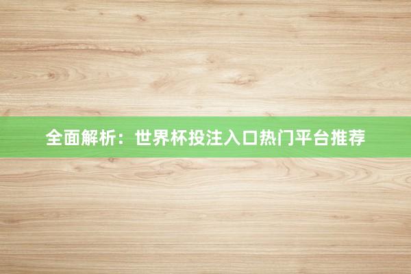 全面解析:世界杯投注入口热门平台推荐